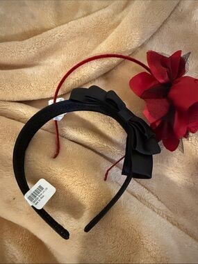 Set of Two Icing Headbands black bow/red floral